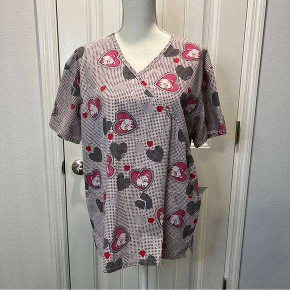 Delta Scrub Top Veterinary Dogs Hearts Dots Pockets Large - Picture 2 of 9